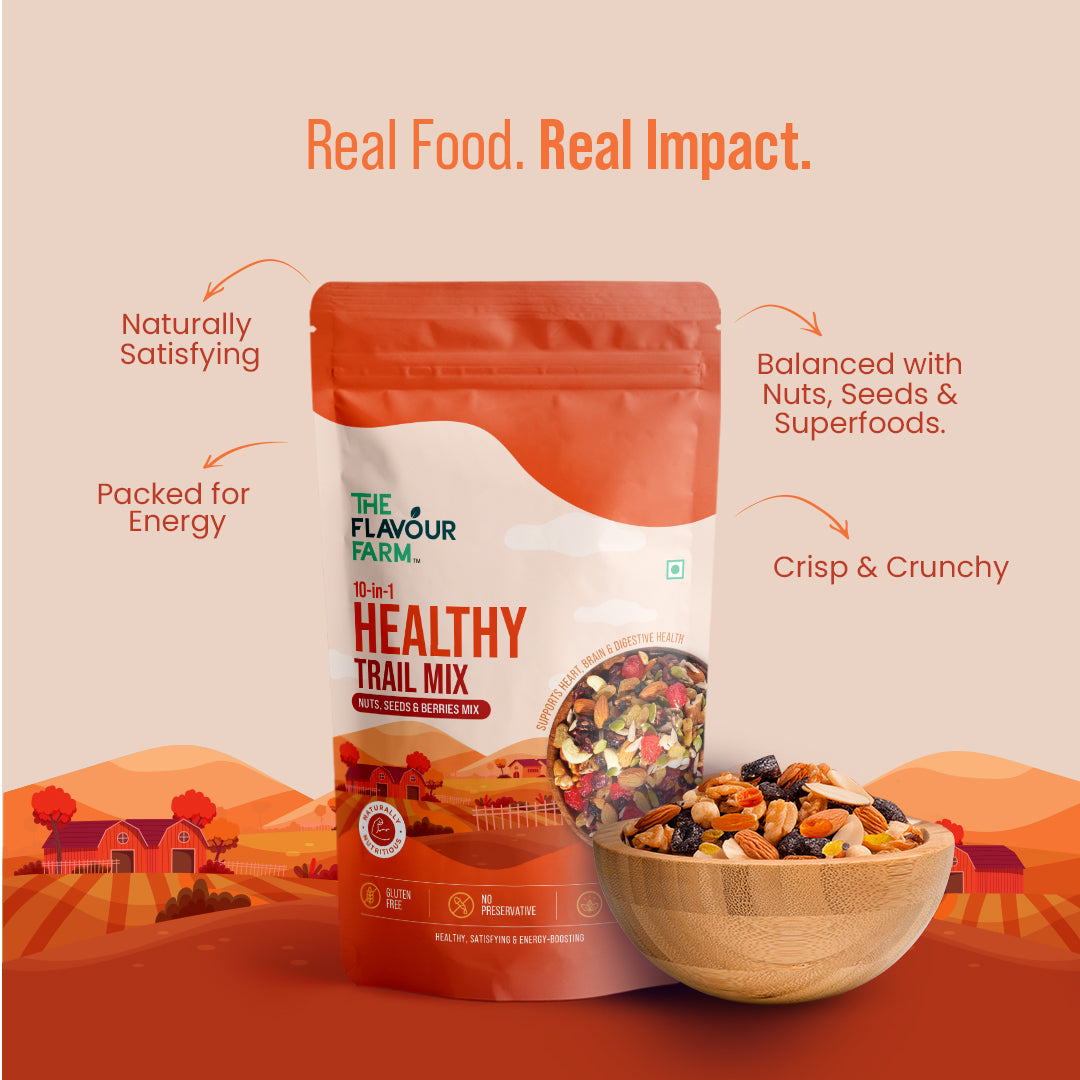 Premium 10-in-1 Healthy Trail Mix | Power Blend of Nuts, Seeds & Berries - The Flavour Farm