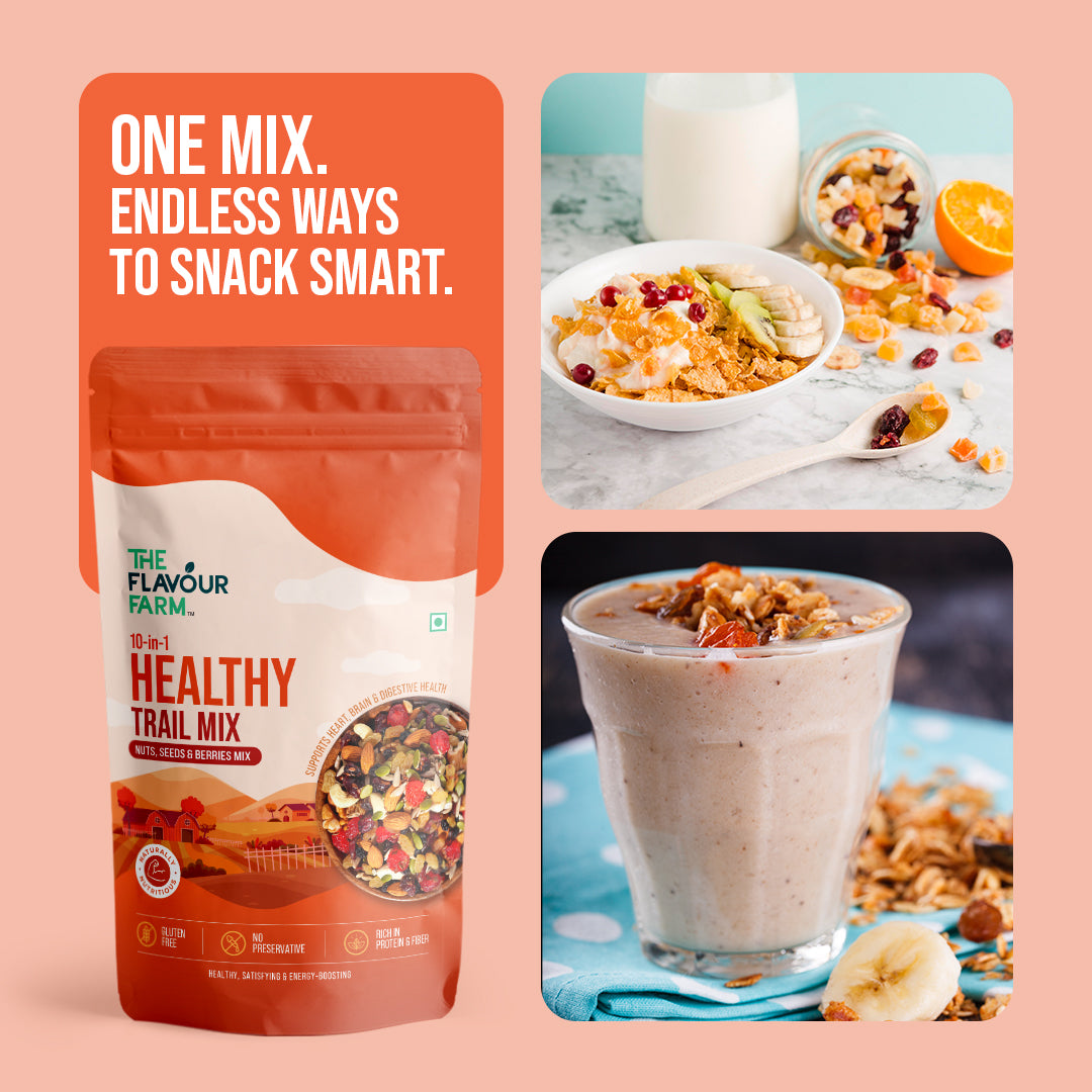 Premium 10-in-1 Healthy Trail Mix | Power Blend of Nuts, Seeds & Berries - The Flavour Farm