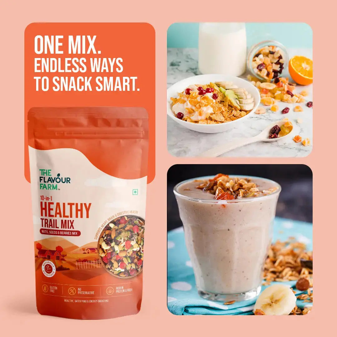 Premium 10-in-1 Healthy Trail Mix | Power Blend of Nuts, Seeds & Berries - The Flavour Farm