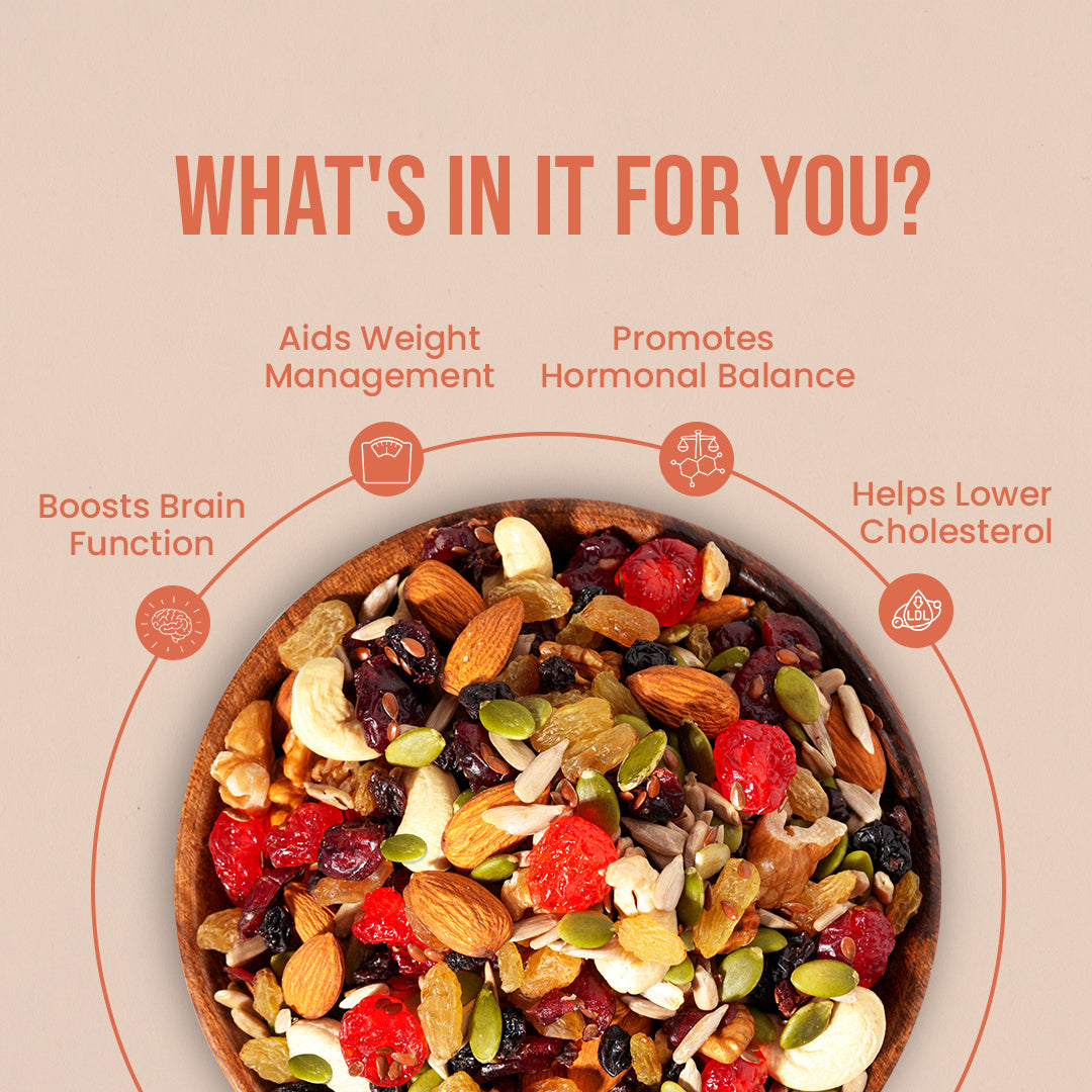 Premium 10-in-1 Healthy Trail Mix | Power Blend of Nuts, Seeds & Berries - The Flavour Farm