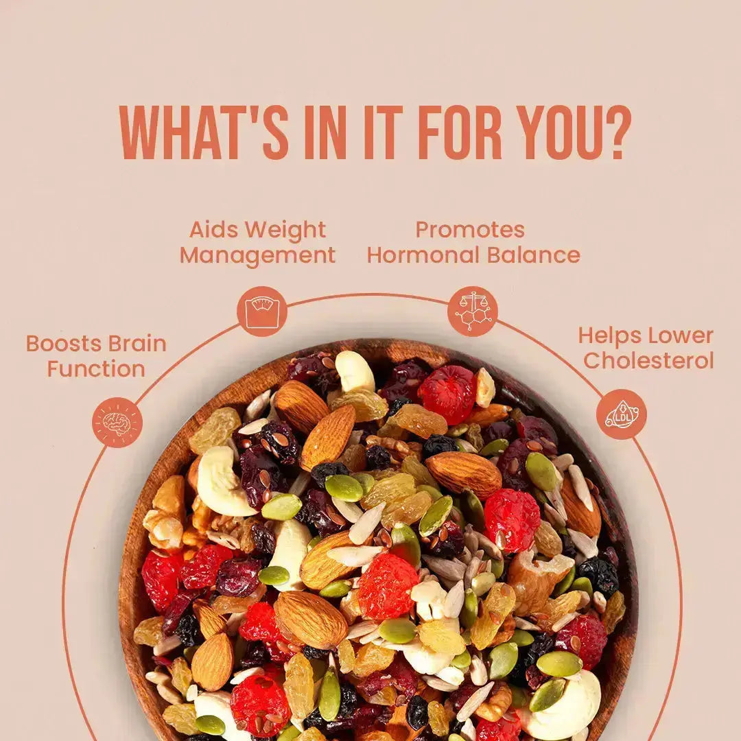 Premium 10-in-1 Healthy Trail Mix | Power Blend of Nuts, Seeds & Berries - The Flavour Farm